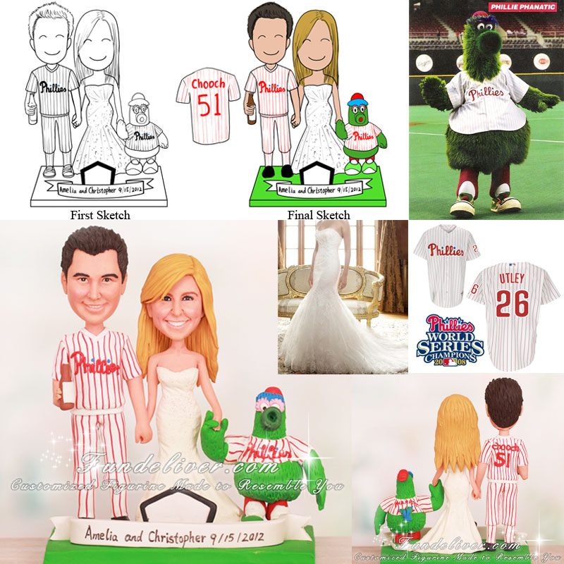 Bride Holding the Phantatic's Hand Phillies Cake Toppers